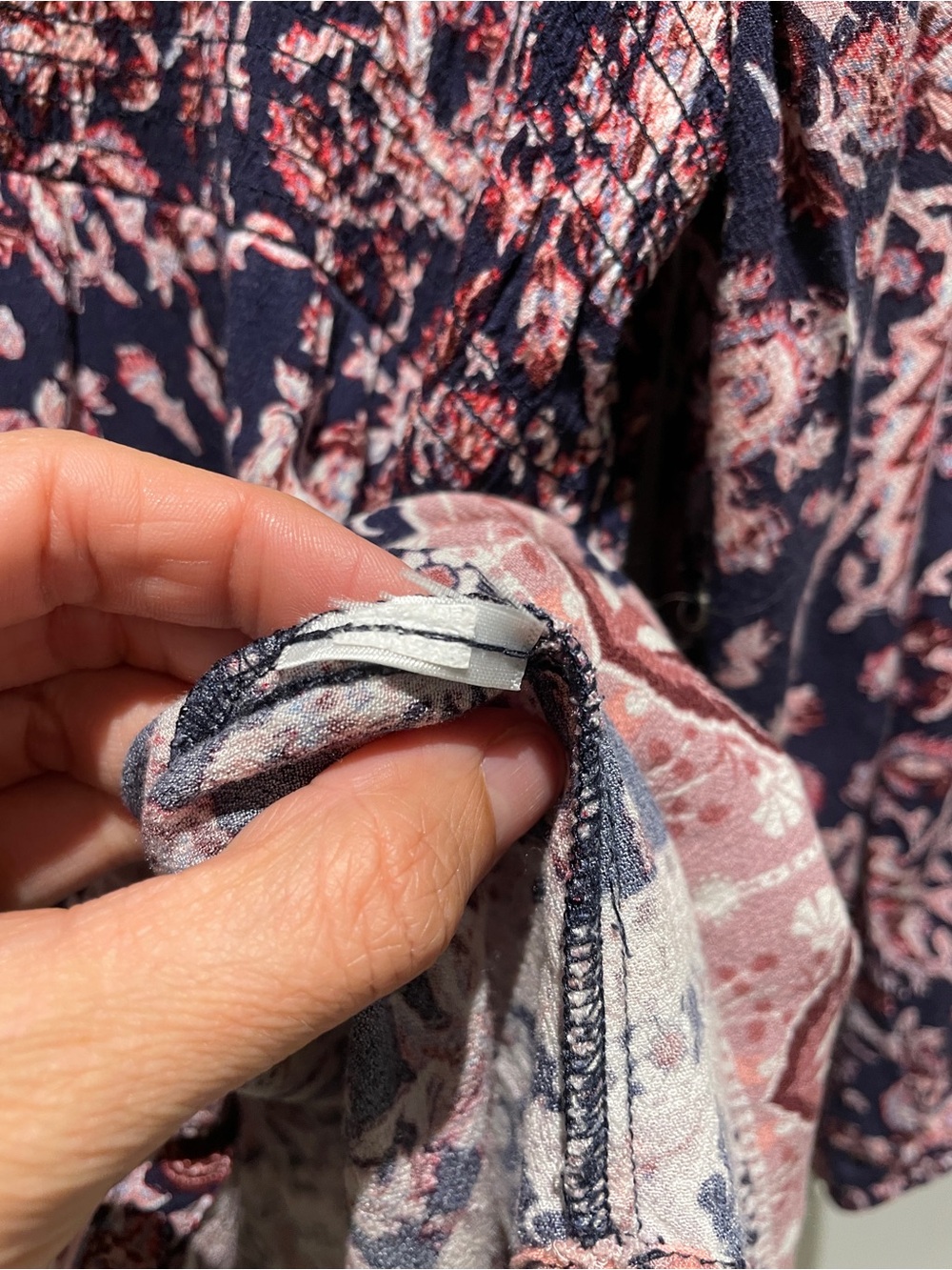 Knox Rose Boho Western Floral Navy Blue Pink Cream Peasant Blouse Top Size XL - Picture 3 of 3
